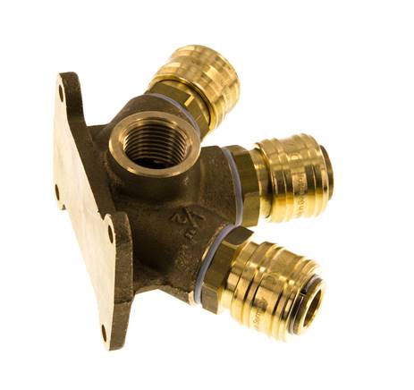 Messing DN 7.2 (Euro) Luchtkoppeling Snelkoppeling G 1/2 inch Binnendraad Wandmontage 3-weg