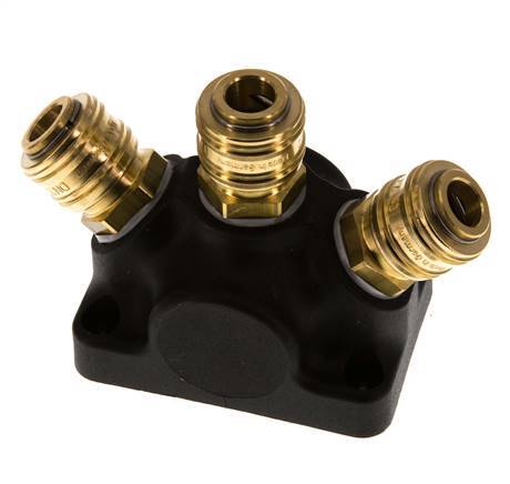 Brass/plastic DN 7.2 (Euro) Luchtkoppeling Snelkoppeling G 3/4 inch Binnendraad Wandmontage 3-weg