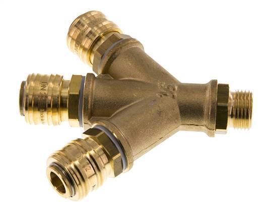 Messing DN 7.2 (Euro) Luchtkoppeling Snelkoppeling G 1/2 inch Buitendraad Wandmontage 3-weg
