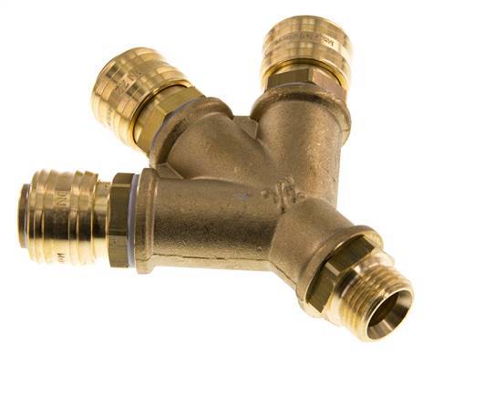 Messing DN 7.2 (Euro) Luchtkoppeling Snelkoppeling G 1/2 inch Buitendraad Wandmontage 3-weg