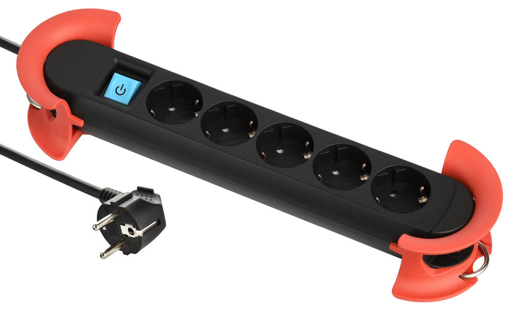 Bach Binnenhaak 5X 230V RA met Schakelaar 5M RA Zwart - 500.100