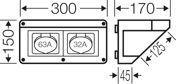 MI CB 14 Aansluitdoos 1x32A 1x63A 5-polig 400V 6H CEE - Mi CB 14