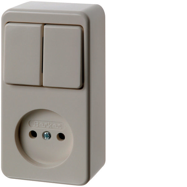 Hager Berker Serieschakelaar met contactdoos zonder aardcontact - Oppervlakwit - 61673540