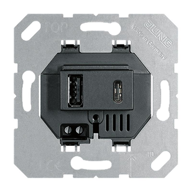 Jung USB Oplaadcontactdoos Type A en C Zwart - USB15CASW