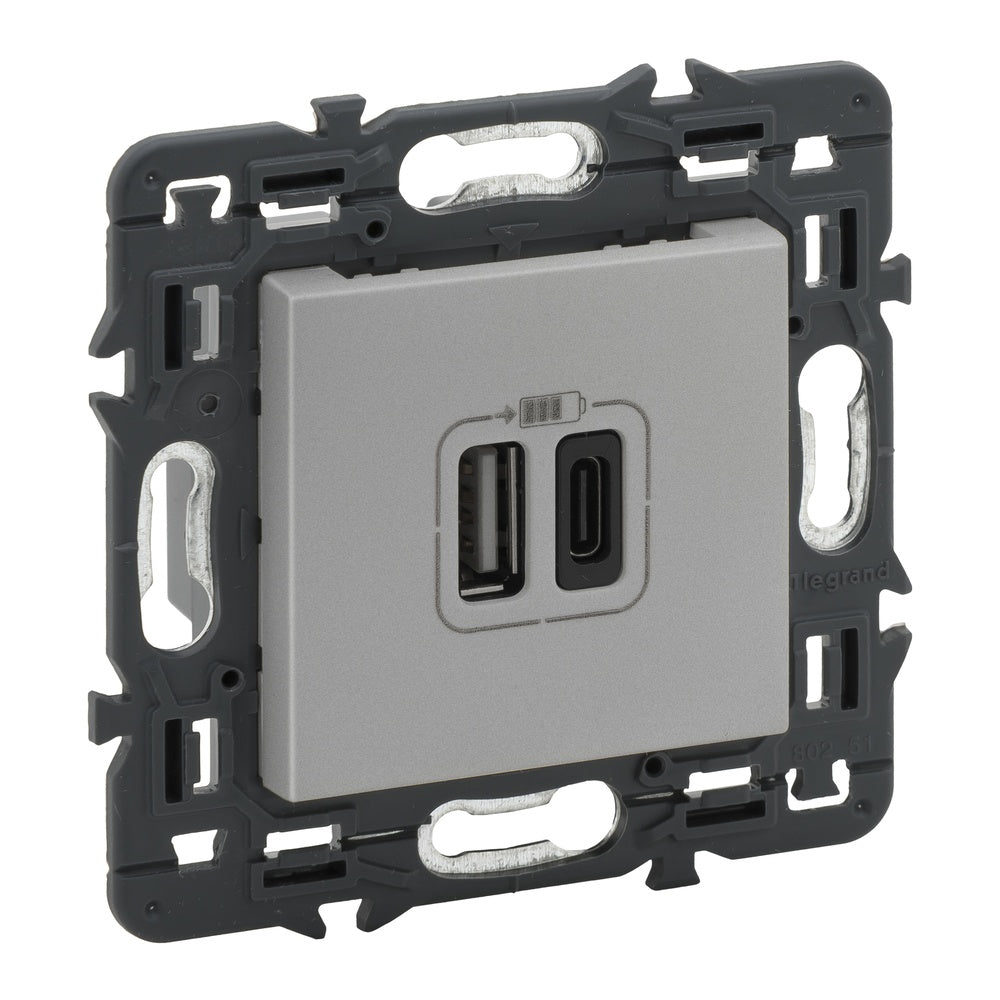 Legrand Valve 2XUSB Type A+C Complete Device Alu With Screw - 741332
