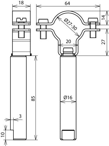 Dehn Geleiderhouder Voor HVI Power D27-30mm D16 L85 V2A - 253331