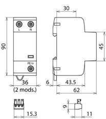 DEHN DSH TN 255 FM Gecombineerde Arrester DEHNshield Type 1+2 Voor Enkele Fase - 941205