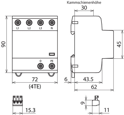 Dehn DSH TT 255 FM gecombineerde arrester type 1+2 voor 3-fase TT TN-S - 941315