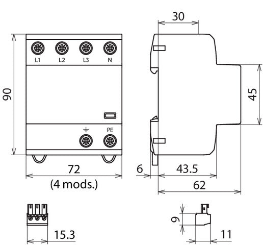 Dehn DSH TNS 255 FM Combinatiezekering type 1+2 voor driefasige TN-S - 941405