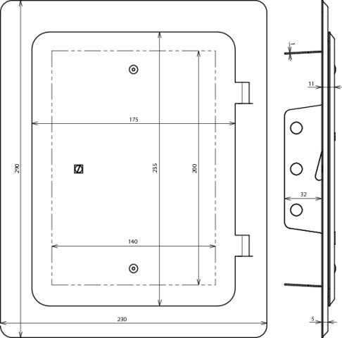 Dehn Roestvrij Staal Inspectiedeur Met Vierkante Sleutel 290x230mm - 476020