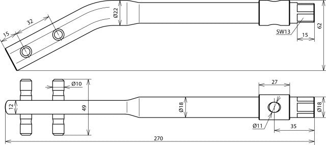 Dehn richtgereedschap gebronsd voor 8-10mm stang met steeksleutel - 595000