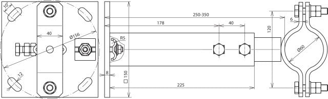 Dehn Verstelbare Montagebeugel Voor Buizen D 60mm Bereik 250-350mm - 105345