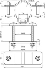 Dehn Roestvrij Staal Rail Klem Voor D50mm Buizen En D50x50mm Profiel - 105356