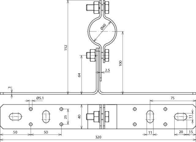 Dehn WB D40 WA V2A Montagebeugel met klem voor buizen - 105140