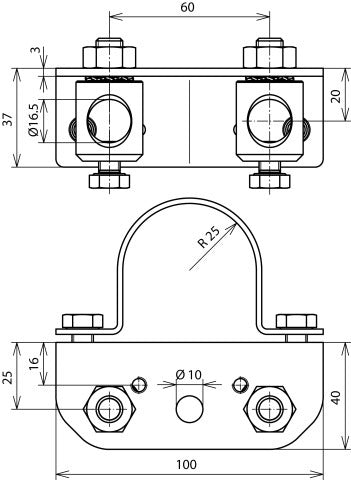 Roestvrijstalen adapter voor schuine steunpijpen 50mm met 2 bouten - 106326