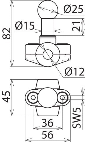 Vaste kogelklem D 25mm Type A Voor ronde geleiders 12mm - 725012