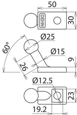 Vaste kogelpunt D 25mm schuin met verbindingslip - 756300
