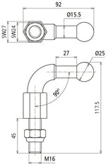 Dehn Fixed Ball Point 25mm Angled With Threaded Bolt M16 - 757645