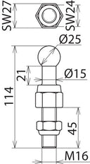 M16x45mm schroefdraadbout en -moer 25mm - 755645