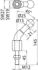 Vaste kogelpunt D25mm Schuin 45 Graden Met Draadbout M12x4 - 756245