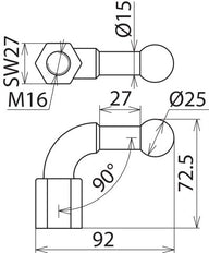 Dehn Fixed Ball Point D25mm Angled 90 Degrees With M16 Female Thread - 757600