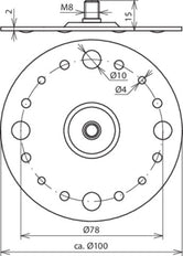 Dehn Bevestigingsplaat D 100mm Met M8 Draadbout En 4 Boringen - 297015