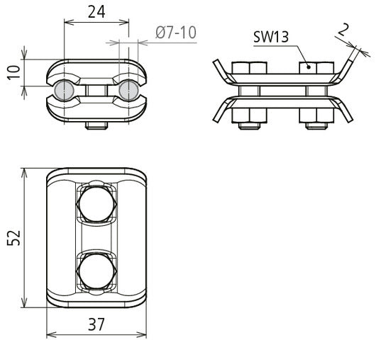 Dehn Parallelle Stekker PV 7.10 SKM8X20 CU Voor RD 7-10mm - 307007