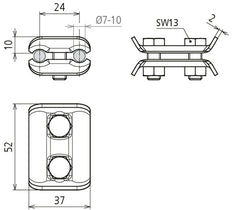 Dehn Parallelle Stekker PV 7.10 SKM8X20 CU Voor RD 7-10mm - 307007