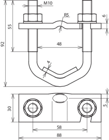 Dehn U-bout klem voor D 16-48mm voor Rd 10mm en Fl 30-40mm - 308045