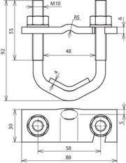 Dehn U-bout klem voor D 16-48mm voor Rd 10mm en Fl 30-40mm - 308045