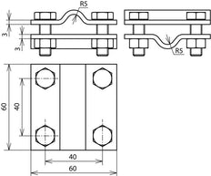 Dehn Kruiseenheid Roestvrij Staal Voor 2x Rond 8-10mm Afmeting 60x60mm - 318219