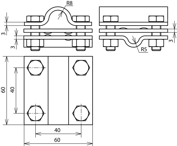 Dehn kruisstuk roestvrij staal voor Rd 8-10/16mm Rd 16/Fl 30mm - 319219