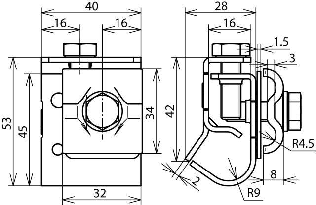 Dehn Bimetaalgootklem met dubbele klinknagel Cu-St/Tzn - 339157