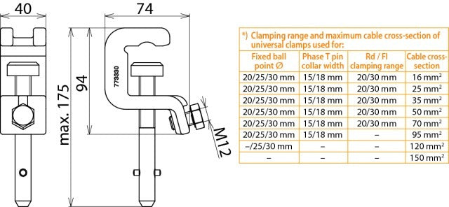 Dehn universele klem UK 30 SQ voor 25/30mm geleiders - 773330