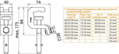 Dehn universele klem UK 30 SQ voor 25/30mm geleiders - 773330