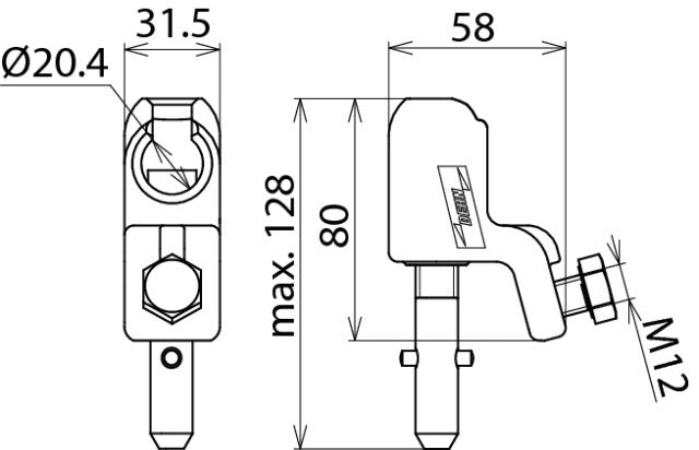 Dehn KKH 20 SQ starre kogelkop met T-pen voor kabels - 772311