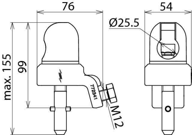 Verstelbare kogelkop D 25mm met T-pen voor kabels - 772341
