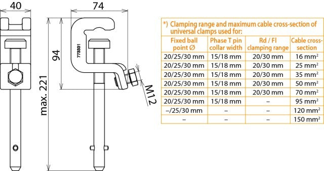 Universele Klem D 25/30 T 18mm Rd/Fl 30mm Met T-pen Schacht Lang - 773331