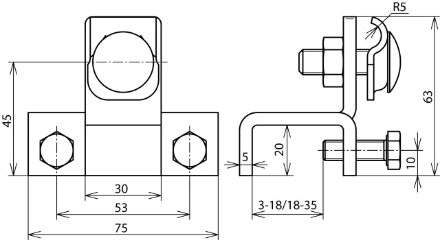 Dehn Klem StSt Verticaal Type Voor Profielen 3-18MM Met Frame - 372119