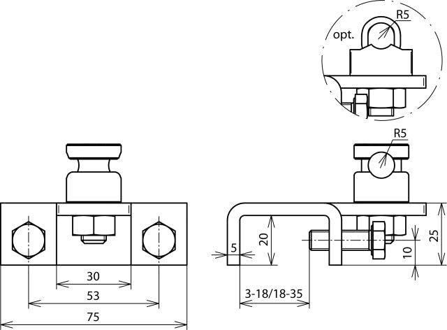 Dehn Clamp StSt Horizontal Type For Profiles With KS Connector - 372229