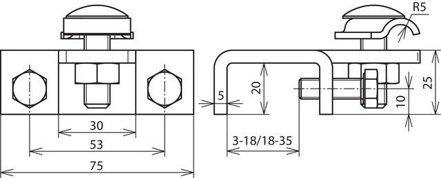 Dehn Klem StSt Horizontaal Type voor profielen 18-35mm - 372249