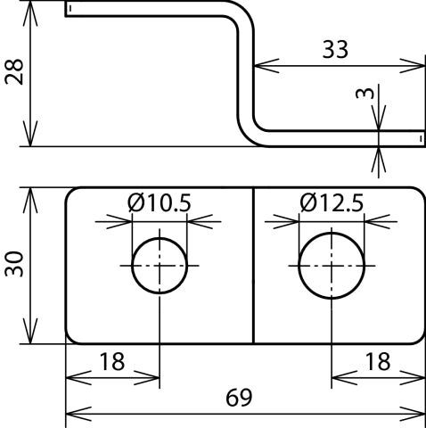 Dehn Z-vormig eindstuk met elk 1 gat D 10,5mm en D 12,5mm StSt - 390499 [2 stuks].