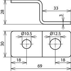 Dehn Z-vormig eindstuk met elk 1 gat D 10,5mm en D 12,5mm StSt - 390499 [2 stuks].