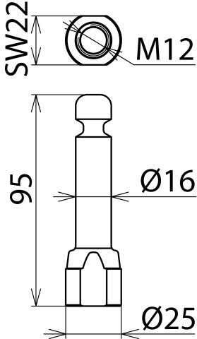 Vast aardingspunt met ringgroef D 16mm en binnendraad M12 - 790250