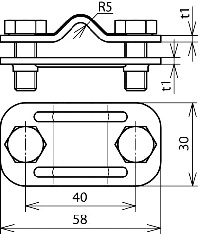 Dehn Uni Ontkoppelklem StSt Voor Rd 8-10 Fl 30mm V2A - 459039