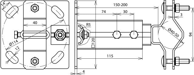 Verstelbare muurbeugel voor buizen D40-50mm V150-200 V2A - 105344