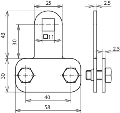 Dehn Roestvrij Staal Klemstuk Met Vierkant Gat D 11mm Voor Fl-30x4 - 380129