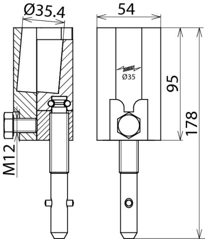 Dehn D 35mm ronde boutklem met T-pen voor 16-150mm2 kabels - 715312