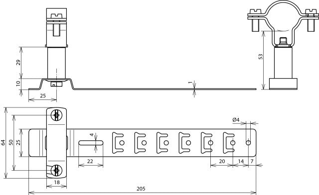 Dehn stroomgeleiderhouder met beugel L 205mm D 27/30mm - 202857
