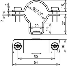 StSt HVI stroomkabelhouder D 27-30mm met M6 draad - 275241